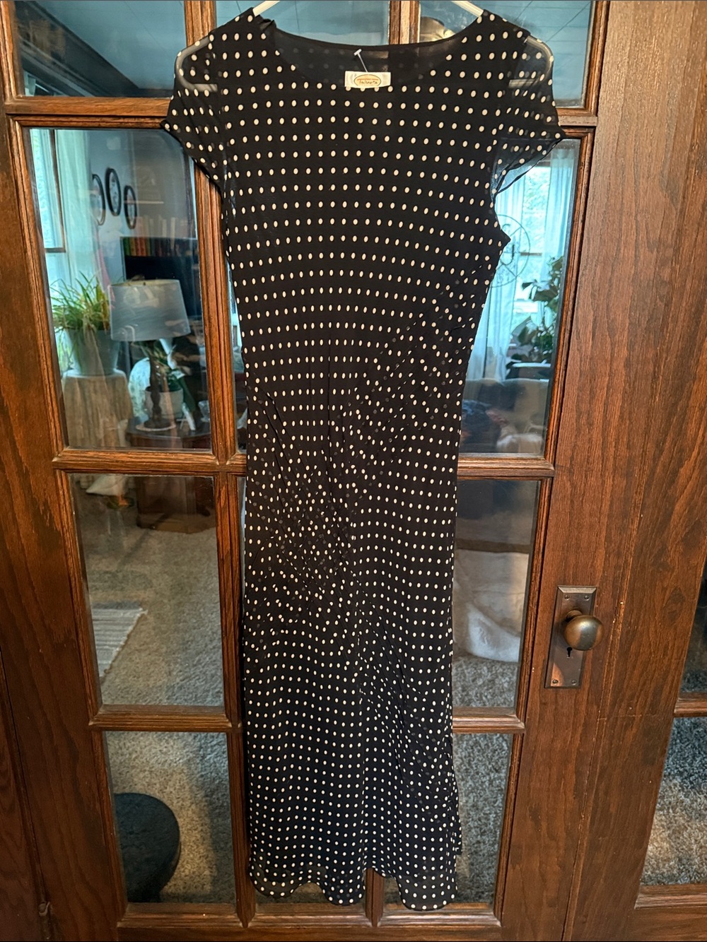 Talbots Black Maxi Dress with White Polka Dots